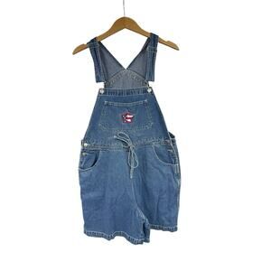 Vintage Style Studio Denim Overalls Shortalls Embroidered Flag Heart Womens L
